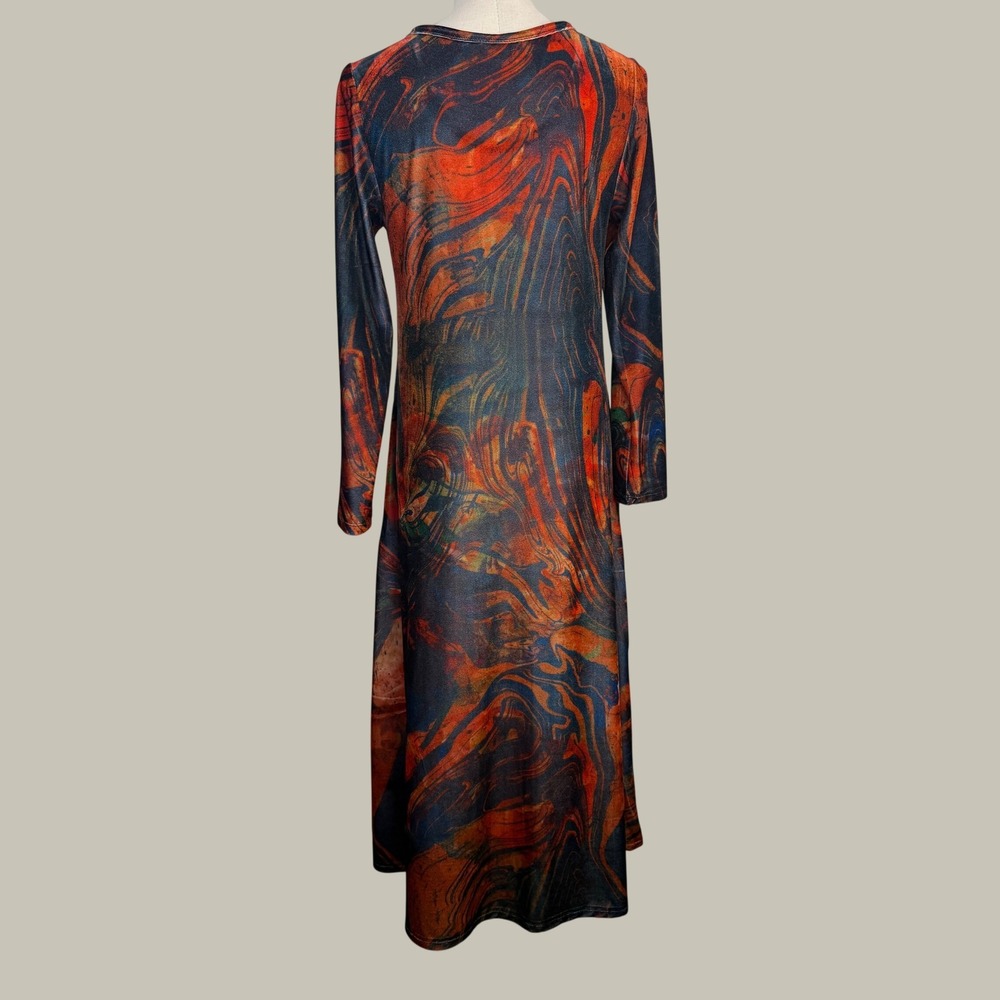 Soft Surroundings Santiago Stretch Velvet Marble Print Maxi Dress Long Sleeve M - Picture 3 of 9